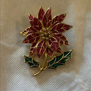 Elegant Red and Green Floral Brooch